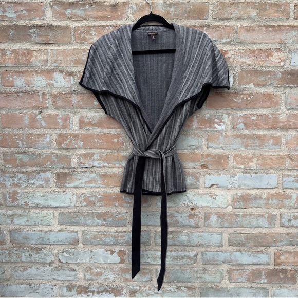 Dana Buchman Jacket Grey Herringbone Y2K Capelet Wide Collar Belt Tie Cardigan - Picture 6 of 14